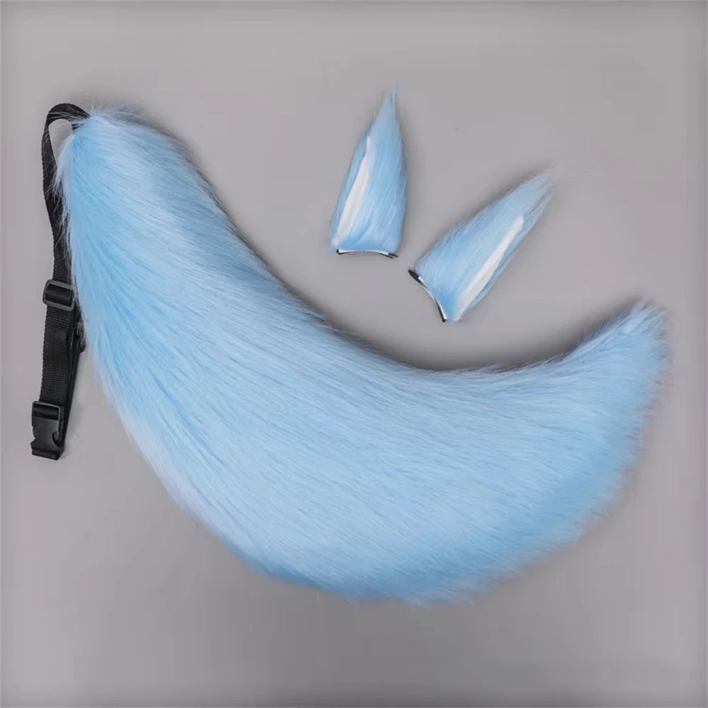 ZOETOPKID 2Pcs/set Plush Fox Wolf Ears Hair Clips with Matching Tails Anime Furry Animal Ears & Tail Halloween Cosplay Props
