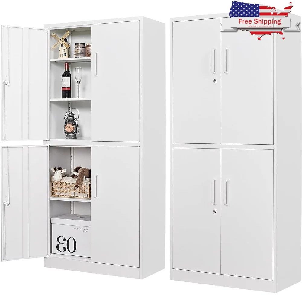 

Metal Storage Cabinet Lockable Adjustable Shelves Heavy Duty Steel 2 Door Garage Organizer Home Gym Office Kitchen Bathroom