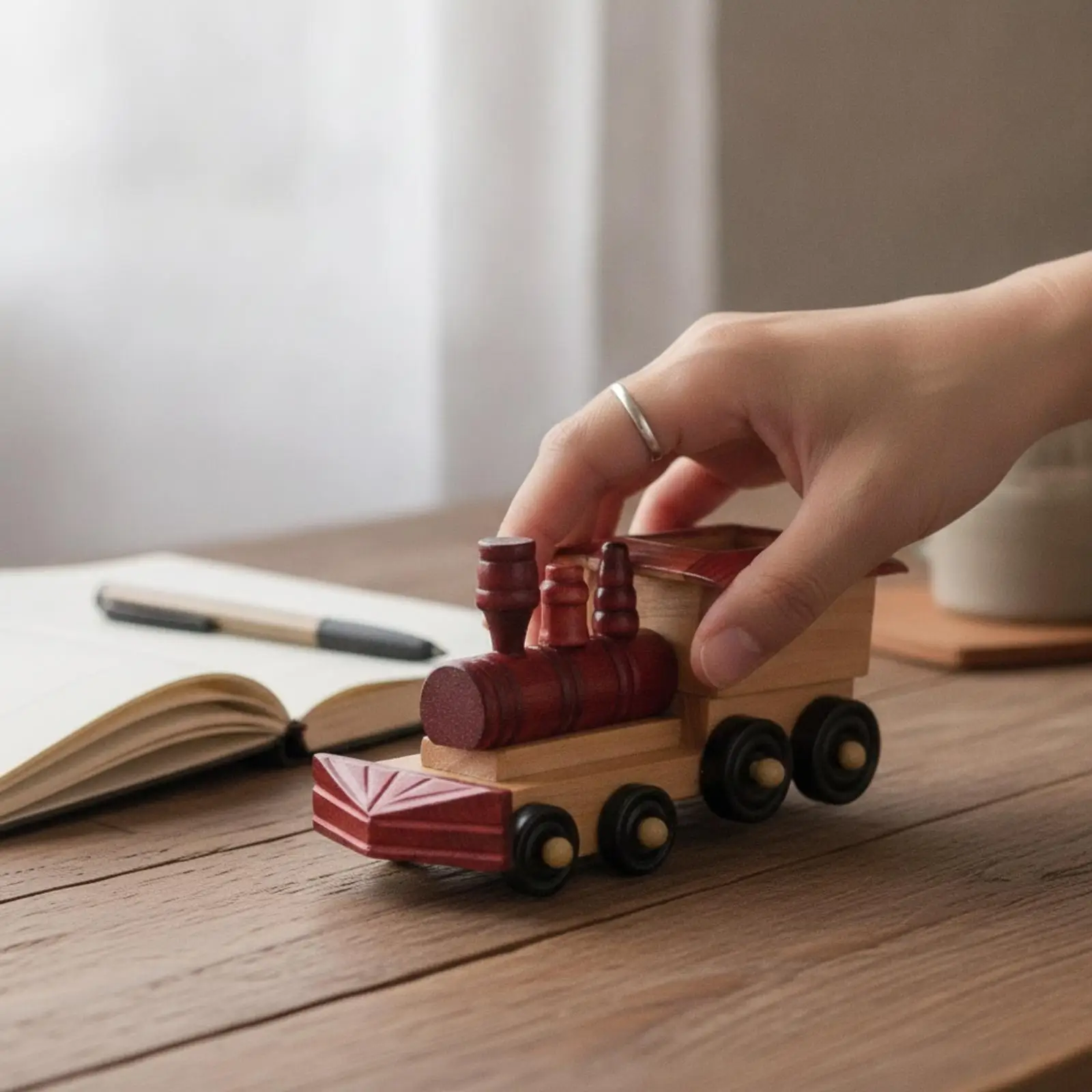 Retro Wooden Train Decorative Vintage Locomotive Model for Home Office Shelf Tabletop Christmas Wood Train Ornament Nostalgic