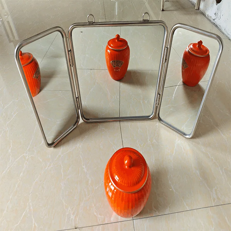 Tri-fold floor full length mirror stainless steel foldable home bathroom vanity mirror
