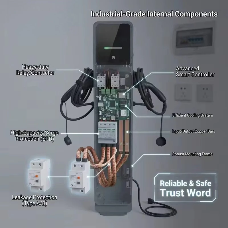 New 14KW-44KW Integrated Floor-Mounted AC EV Charging Station Combo Interface Dual Guns Fast Charger