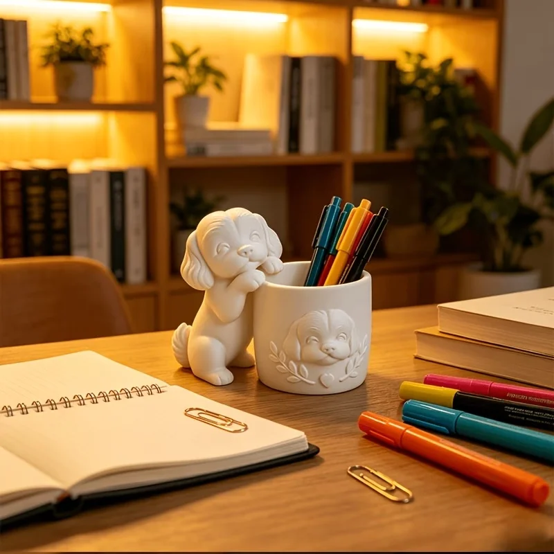 3D Printed White Cute Maltese Dog Succulent Planter Embossed Puppy Pattern Flower Adorable Animal Desktop Plant Container Decor