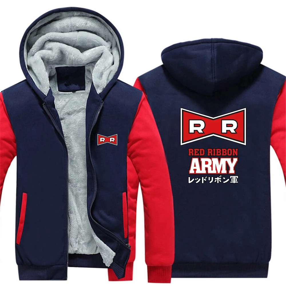 

2026 Men's Red Ribbon Army Logo Print Winter Lambswool Thicken Warm Jacket Long Sleeve Zipper Hoodies Casual Sports Fleece Coat
