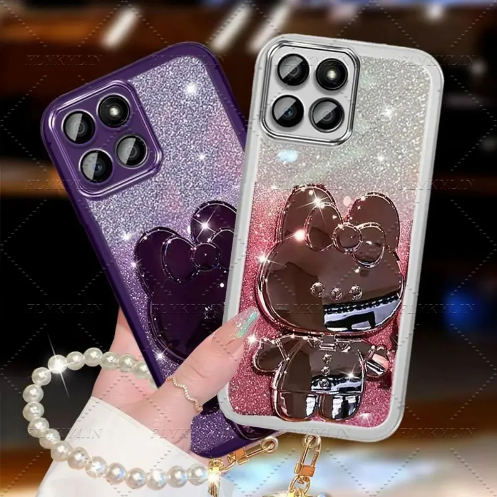 Luxus Kaninchen Spiegel Halterung Telefon Fall Für Samsung M16 M36 M56 M15 M35 M55 M14 M34 M54 M13 M33 Perle Glitter Schutzhülle