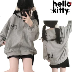 Hello Kitty Hoodie Kawaii Women Zip Up Hoodies Fashion Girl Long-Sleeved Hooded Top Casual Y2k Loose Sweatshirt Clothes Gifts