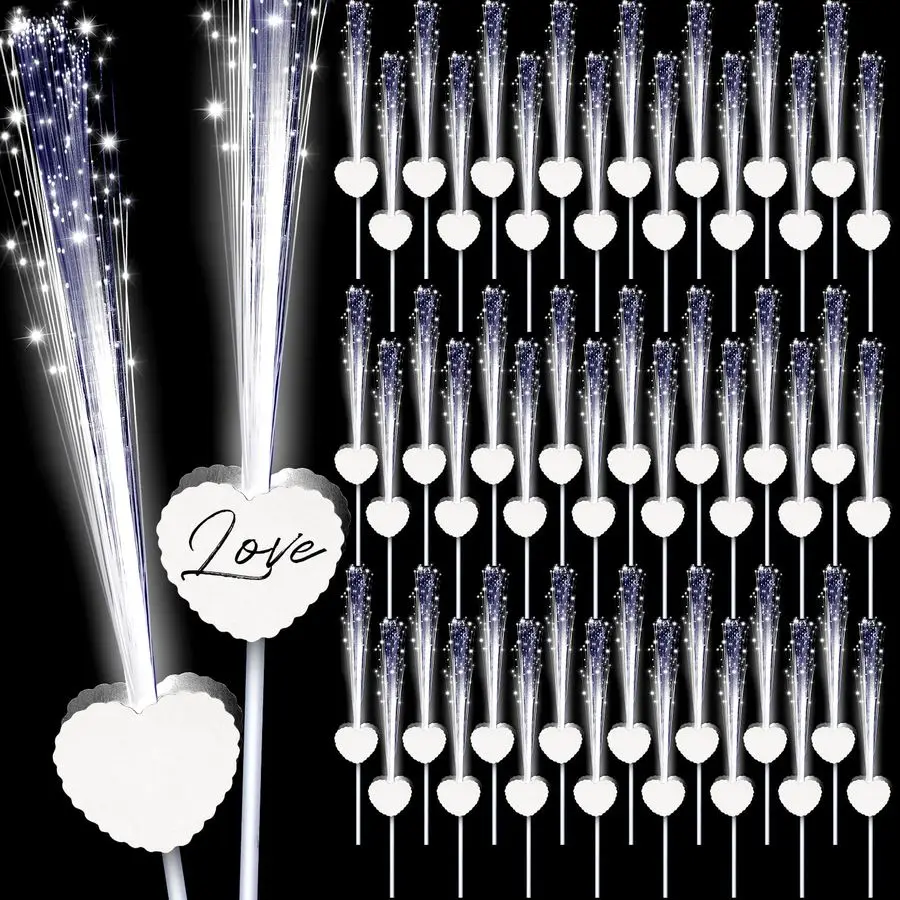 

Pcs LED Wedding Sparklers Glow Sticks Heart Shape Long Fiber Optic Wands with 3 Light Modes for Send Off Reception Valentine Pro