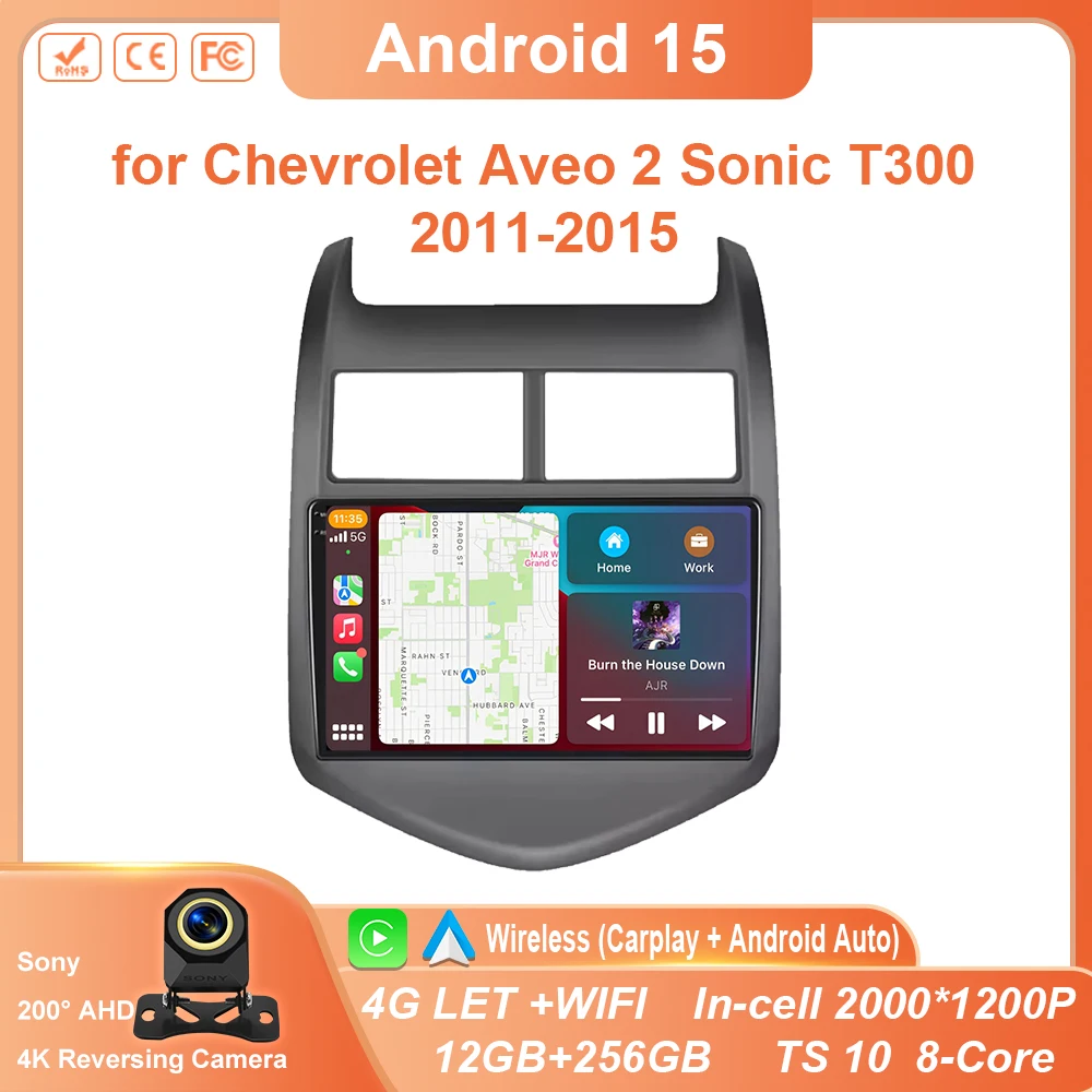 

Автомобильное радио Android 15 для Chevrolet Aveo 2 Sonic T300 2011-2015, мультимедийный плеер Naviagtion, головное устройство Carplay, стерео, WIFI, без DVD