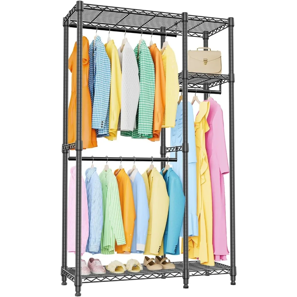 

Heavy Duty Garment Rack, Closet Organizer and Clothes Rack for Hanging Clothes with 3 Hang Rods, Freestanding Adjustable Metal