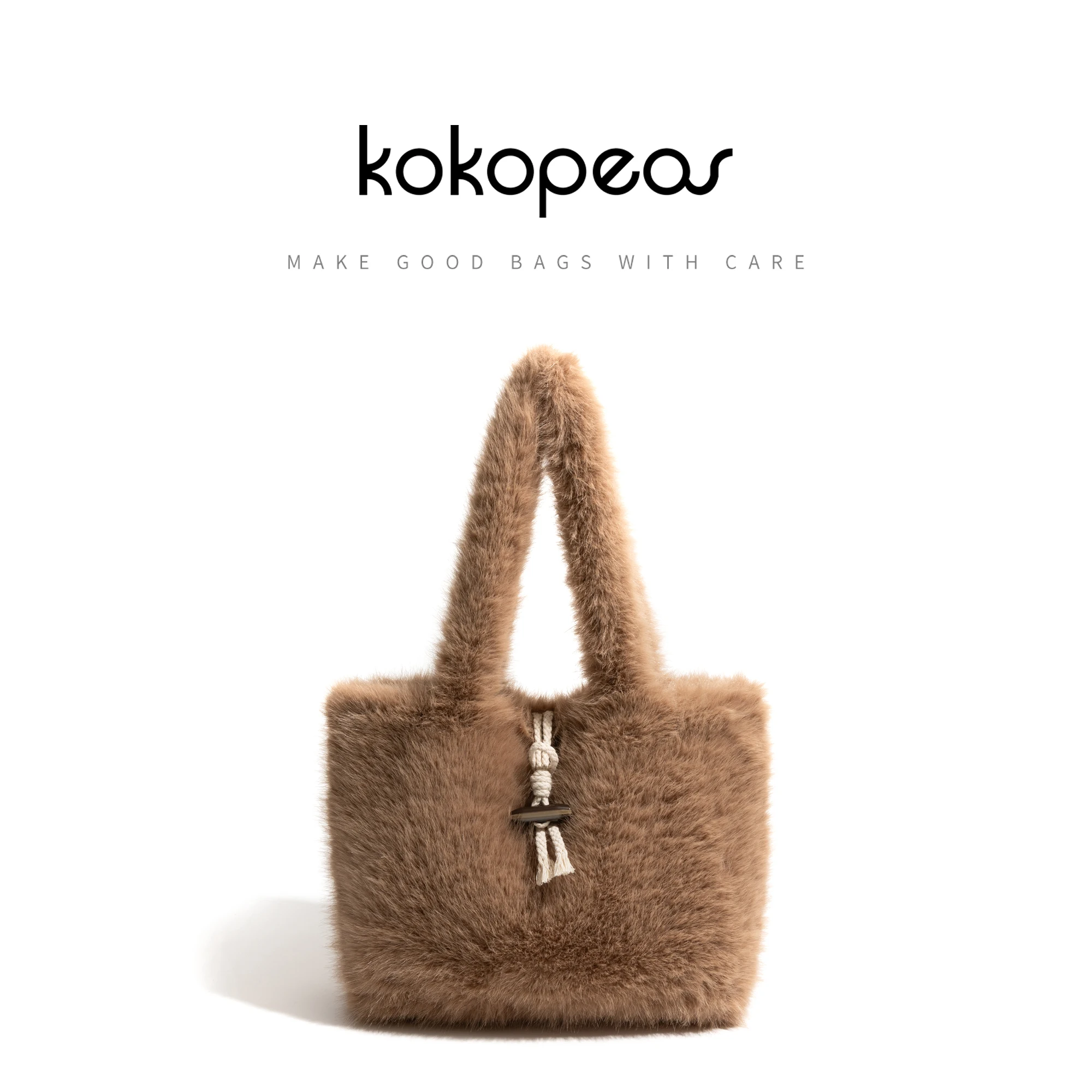 

KOKOPEAS Faux Fur Soft Fluffy Square Underarm Shoulder Purse Fashion Solid Color Women's Tote Handbag Winter Simple Warm Satchel