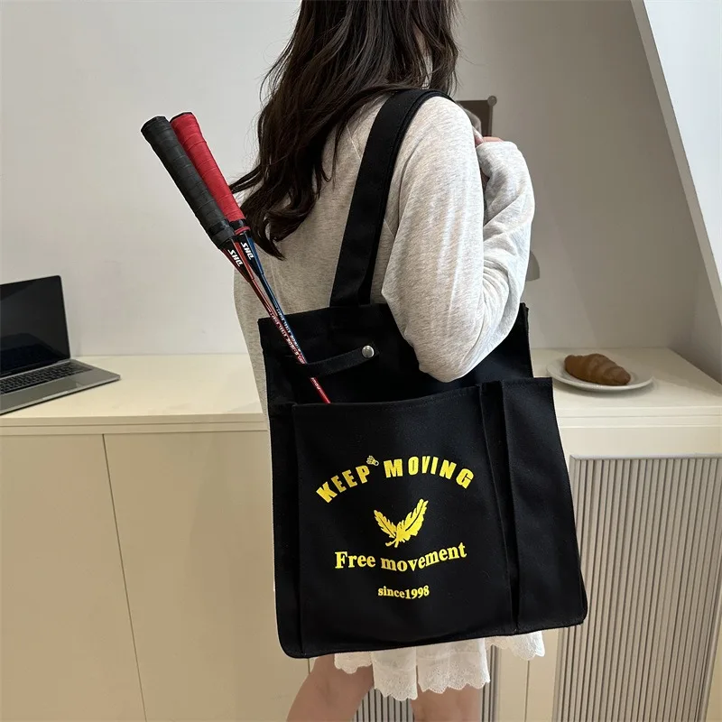 New‑arrival Badminton Racket Bag Canvas Made Spacious Sports Fitness Pouch Fashion‑oriented Single‑shoulder Sack for Females