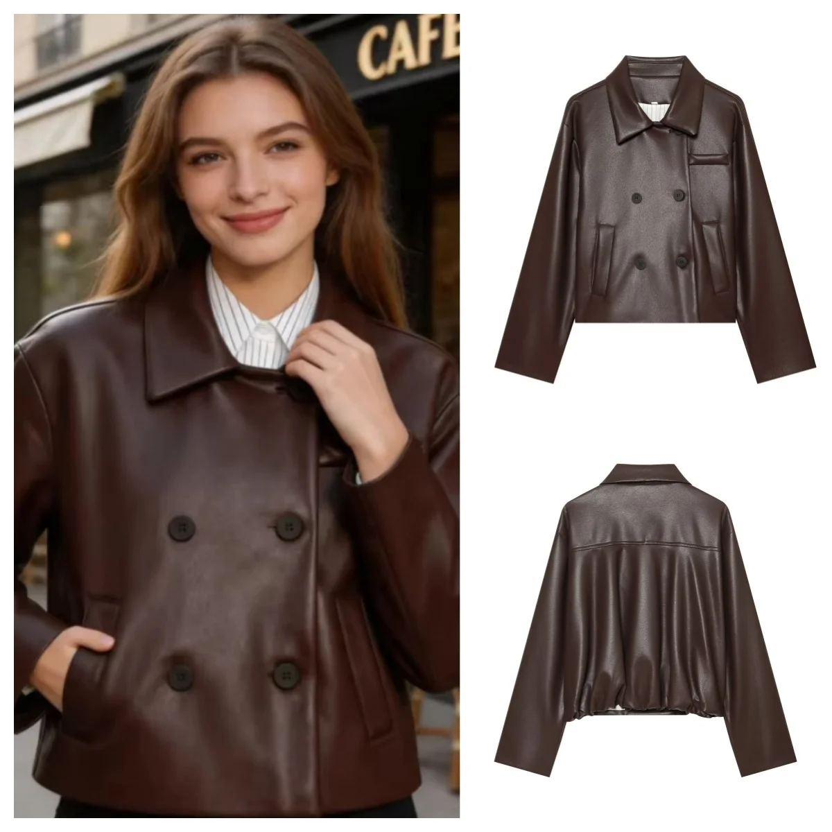 Guobioziy Women's Jacket 2026 Autumn New Fashion Retro Slim Short Faux Leather Coat Autumn Youthful Elegant Street Styler