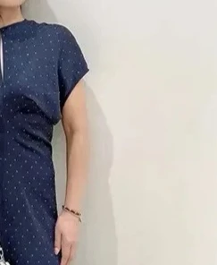 

Women's round neck high waist dress short sleeve slim fit diamond evening birthday party midi robe