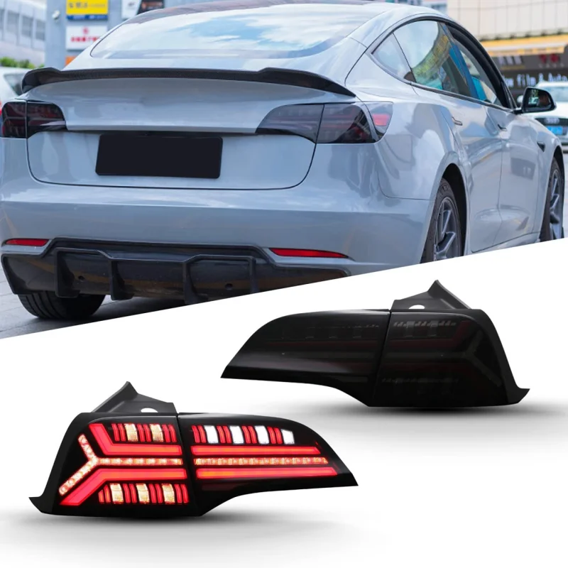 Tail lights suitable for Tesla series models 3/y, upgraded LED tail lights, new style plug and play