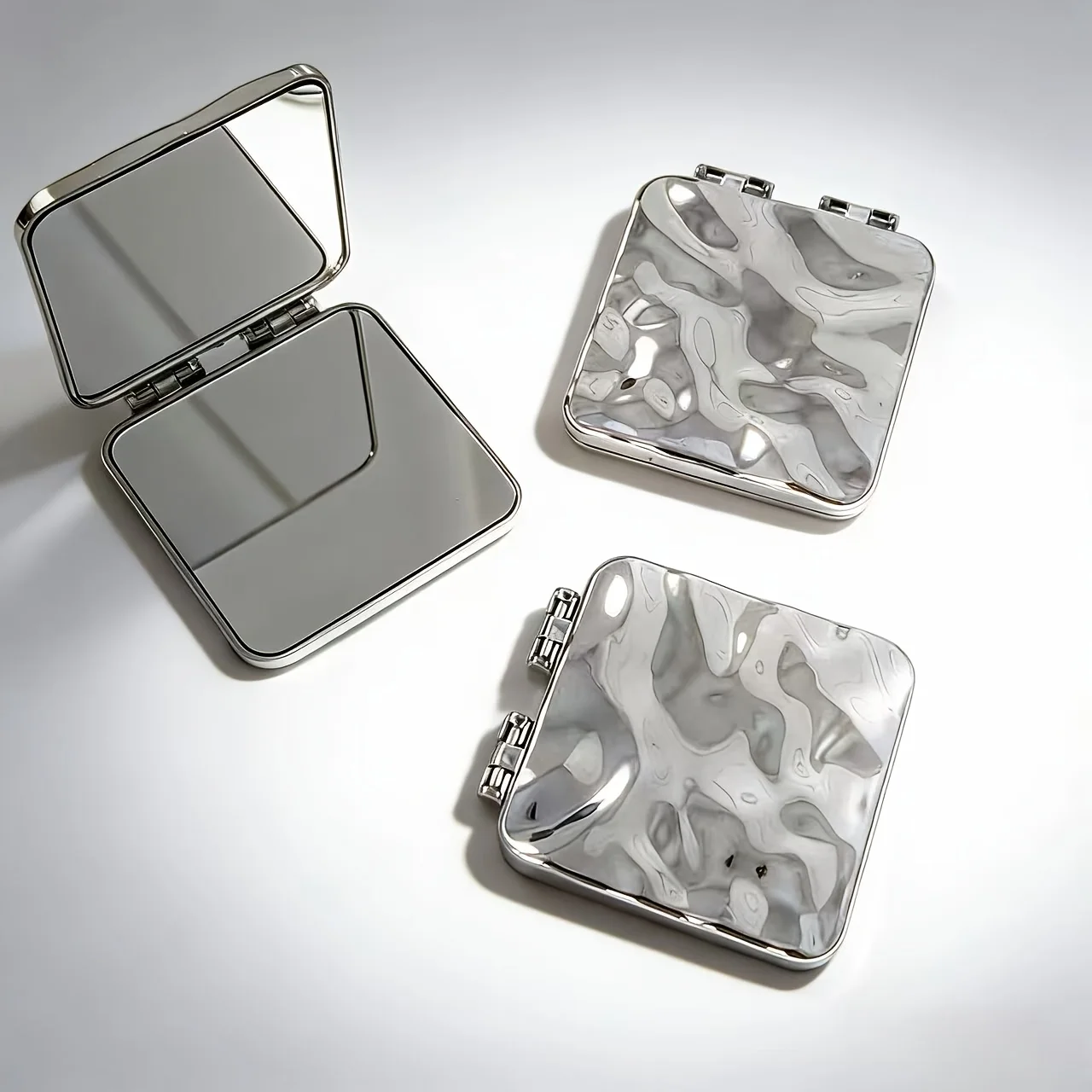 Liquid Metal Foldable Compact Mirror Double Sided Portable Makeup Mirror High Definition Pocket Hand Mirror for Travel Purse