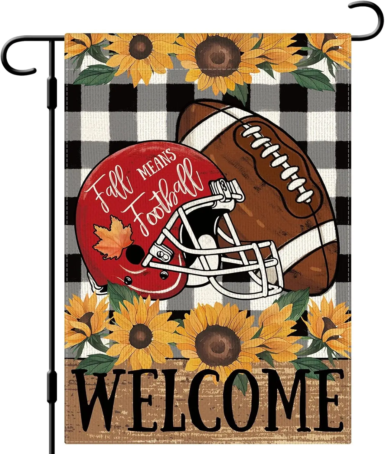 DLZDN Fall Football Welcome Garden Flag Thanksgiving Sunflower Garden Flag Autumn Sports Game Day Yard Flag 12×18 Inch Double Si