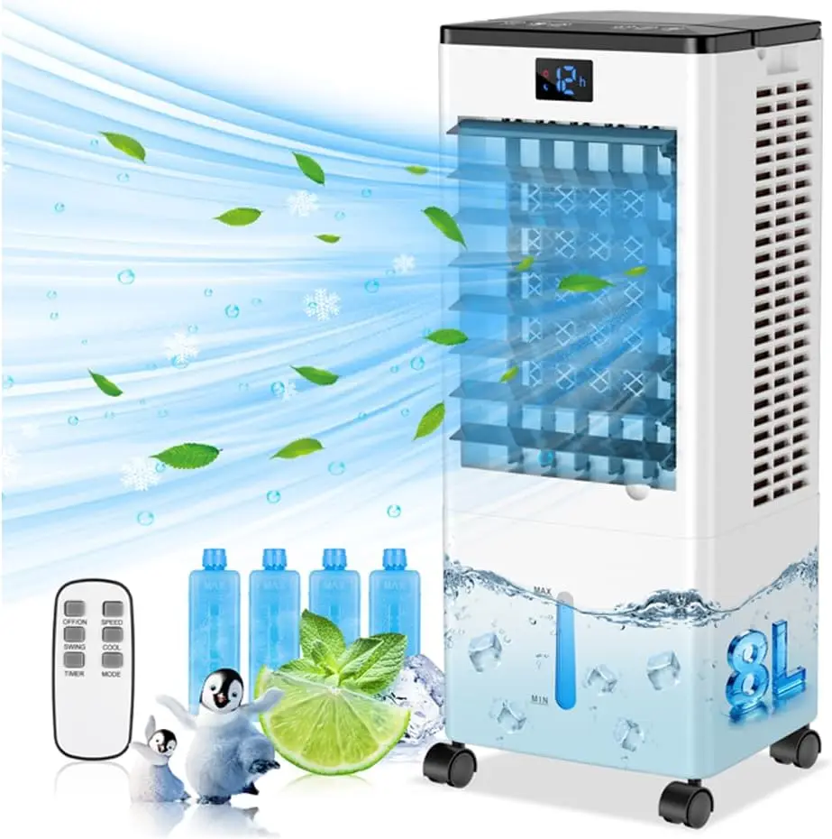 

Portable Air Conditioners, 4-IN-1 Evaporative Air Cooler, Portable AC Unit w/ 4 Modes & 3 Speeds, Swamp Cooler w/ 12H Timer & Re