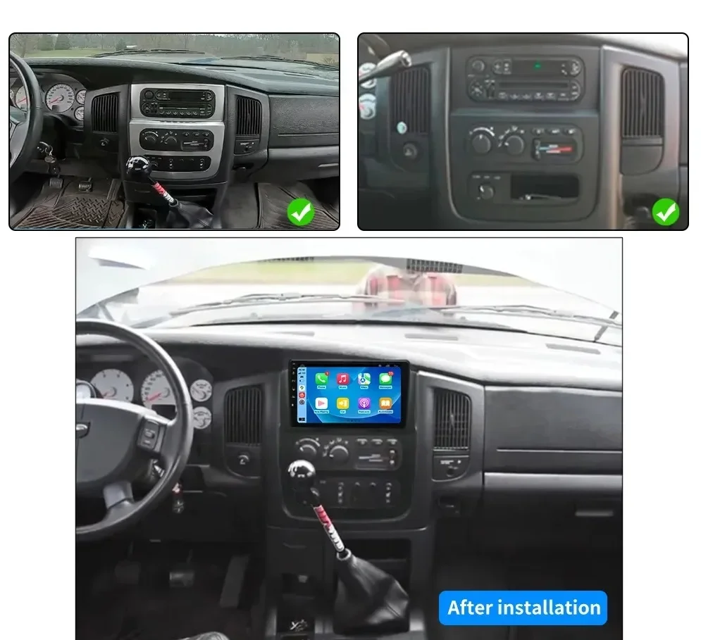 Lecteur stéréo vidéo de limitation d'autoradio Android 13, CarPlay sans fil, GPS, WiFi, DSP, BT, 4G, Dodge RAM 1500, 2500, 3500, 2002 - 2005