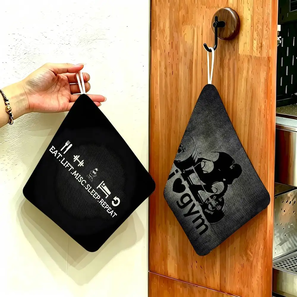 Gym Hanging Kitchen Towel, Polyester Cotton Material, Wear Resistant Hand Wiping Towel for Home