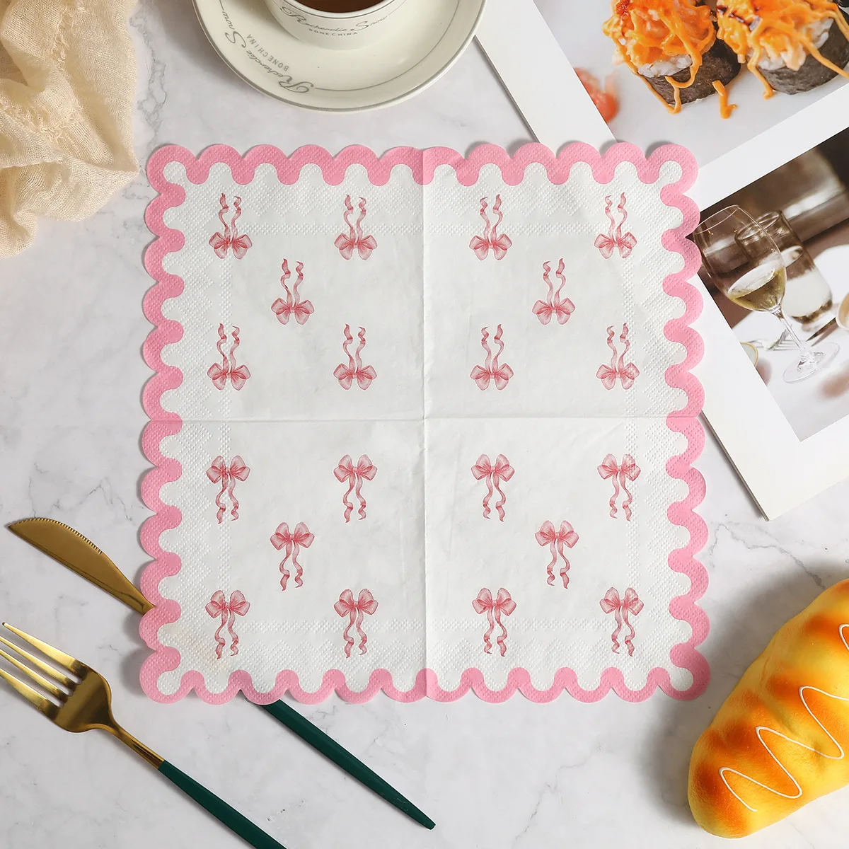20Pcs/bag Pink Bow Theme Disposable Paper Napkins Tissues Towel for Kids Girl Birthday Baby Shower Wedding Party Decoration
