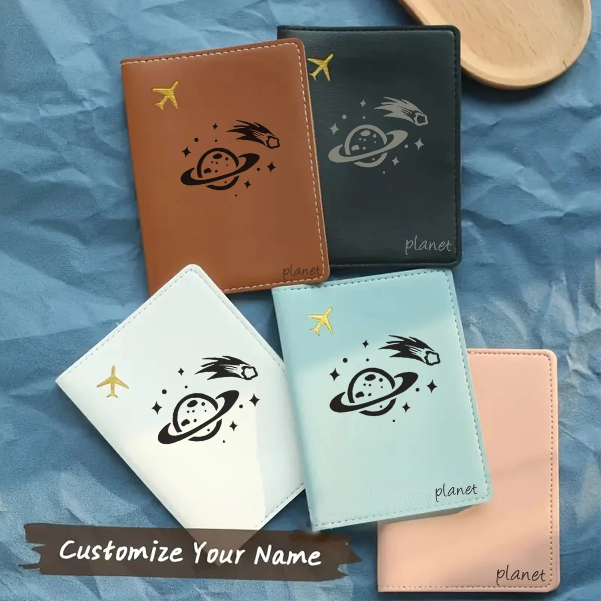 Personalized Passport Cover Luggage Tag Kit 2PCS, Custom Name Airplane Travel Wallet, Foldable Lightweight Passport Case, Univer