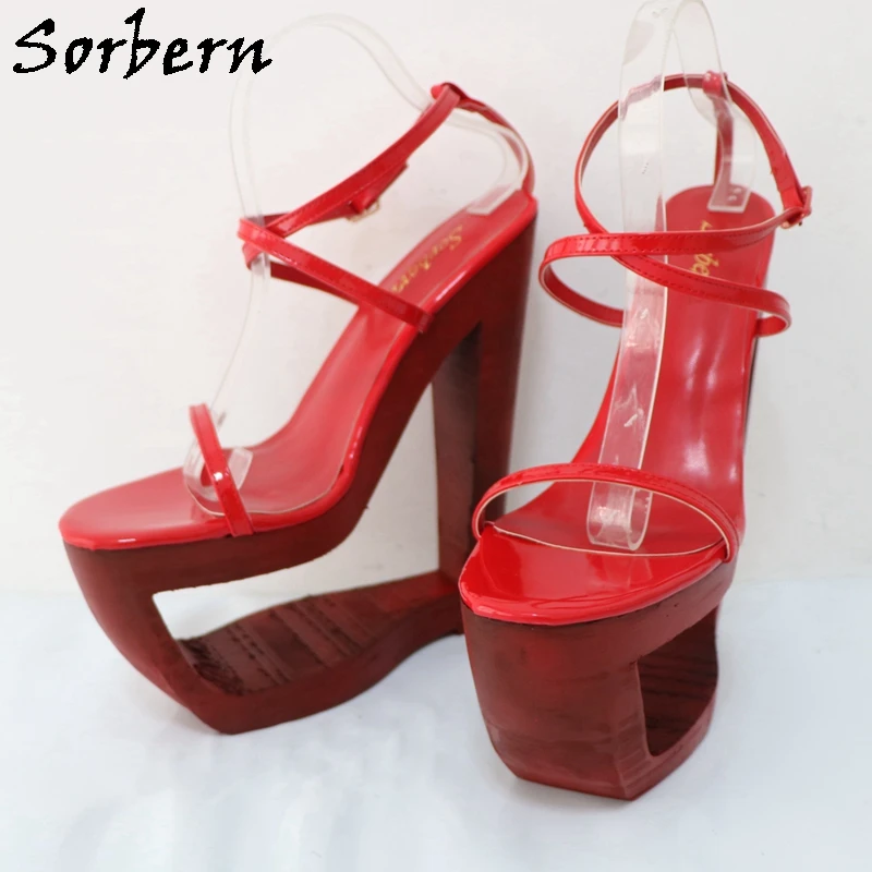 Sorbern red shiny hollow out wedge high heel sandals slingback 3D print Heels Size EU33- 48 Unisex Style Shoes Custom Any Colors