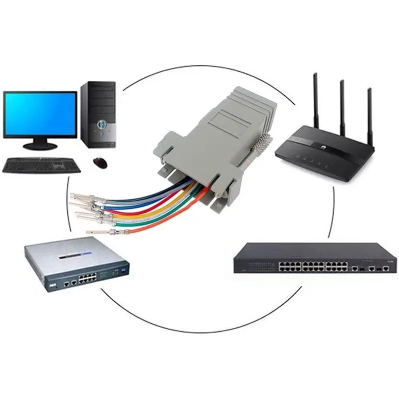 A003 10Pcs DB9 to RJ45 Modular Adapter, DB9 to RJ45 Female Jack Ethernet Adapter
