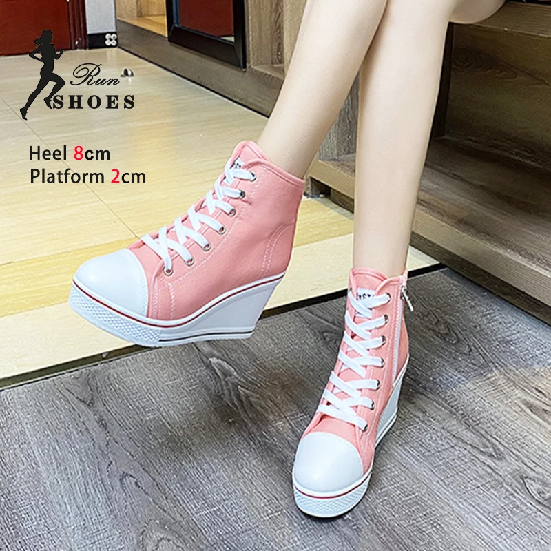 Women\'s Canvas Sneakers Spring Autumn Lace-Up Wedges Shoe Woman High Top Platform Casual Shoes Zapatillas Mujer Chaussure Femme