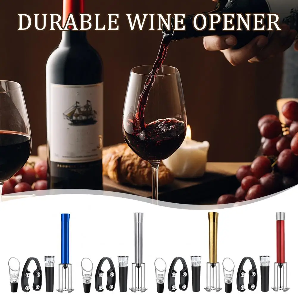 4Pcs/Set Wine Bottle Opener 4-in-1 Air Pump Pressure Opener Foil Cutter Inflatable Pourer Vacuum Stopper Wine Cork Extractor