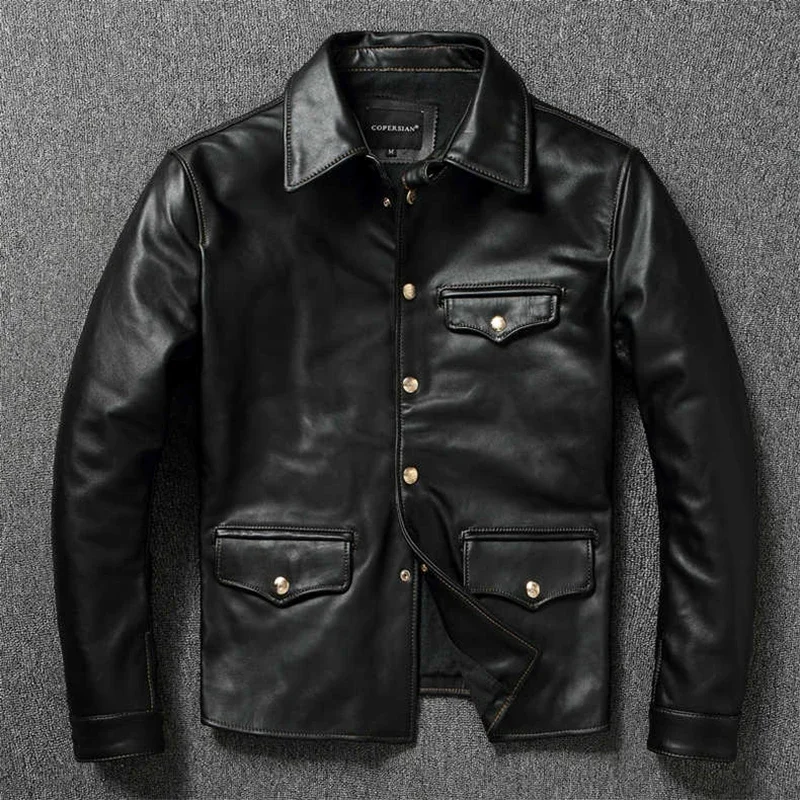 Imported oil wax top layer leather jacket leather jacket male brakeman casual lapel dispatcher horse leather jacket