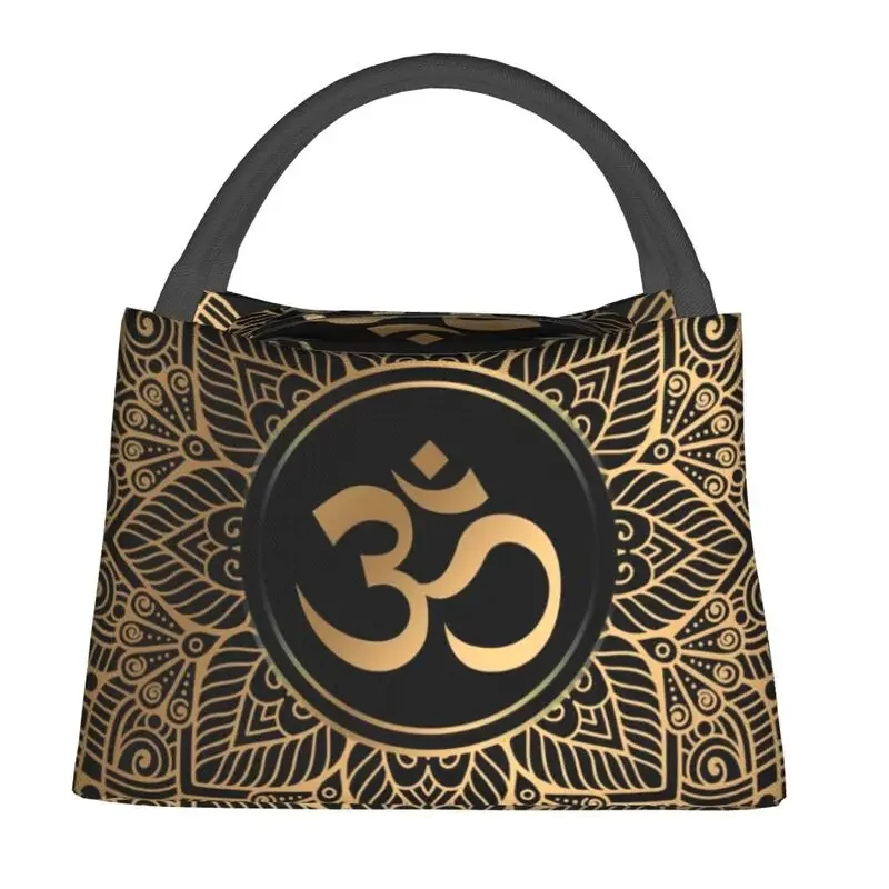 Golden Mandala Funny Thermal Insulated Lunch Bags Women Gold Golden Mandala Om Yoga Aum Ohm Henna Resuable Lunch Meal Food Box