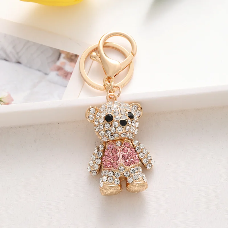 1Pc Rhinestone Bear Keychain Bag Accessories Metal Cute Bear Bag Pendant Car Keychain Holiday Gift Commemorative Gift For Women