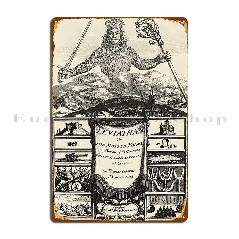 Hobbes Leviathan Frontispiece Metal Plaque Poster Pub Retro Garage Kitchen Iron Tin Sign Poster