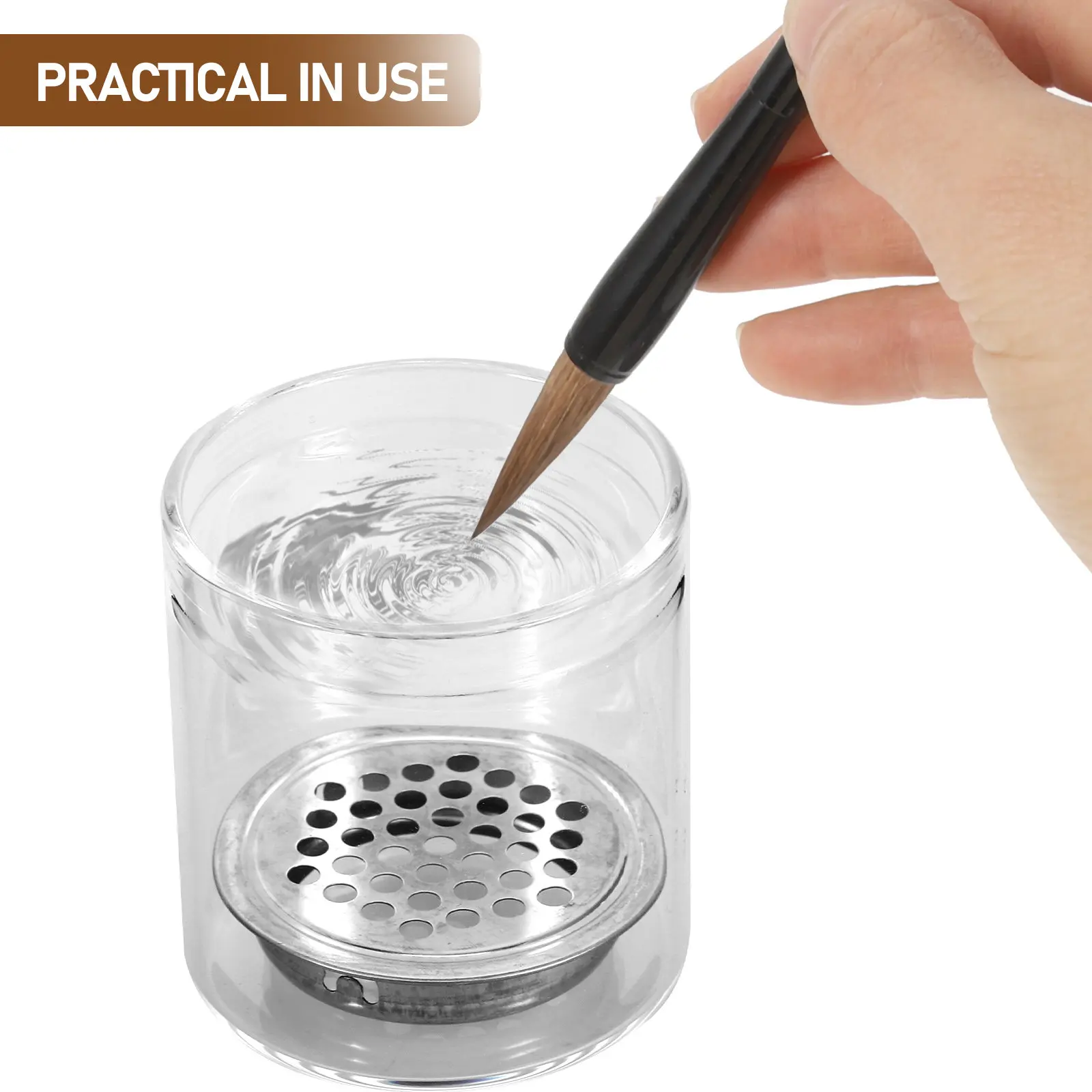 Increased Height Glass Brush Cup Wood Glass Nail Brush Wash Holder Stable Base Large Capacity Nail Art Dish Glitter Decoration