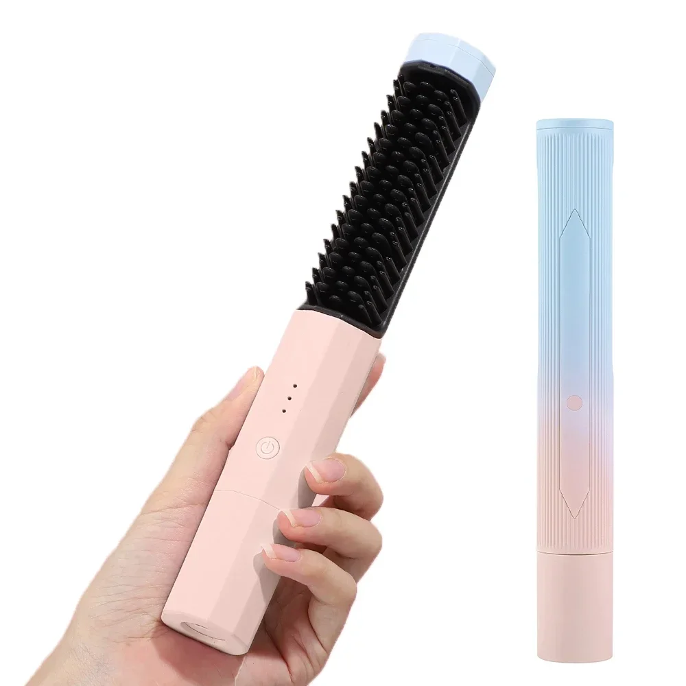 

Hair Straightening Comb Rechargeable Wireless Straightener Curler Heat Curling Brush straightener and curler brush comb