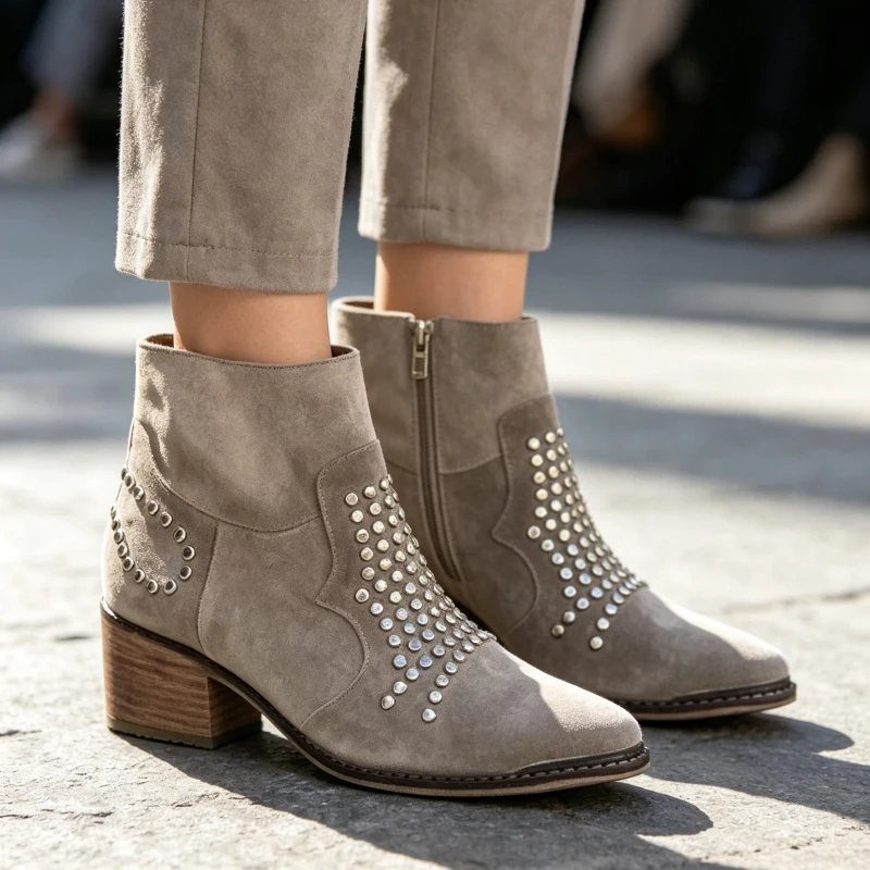 Women's Retro Medieval Renaissance Zipper Thick Heel Sequin  Rivet Cosplay Boots Masquerade Party Role Play Vintage Shoes
