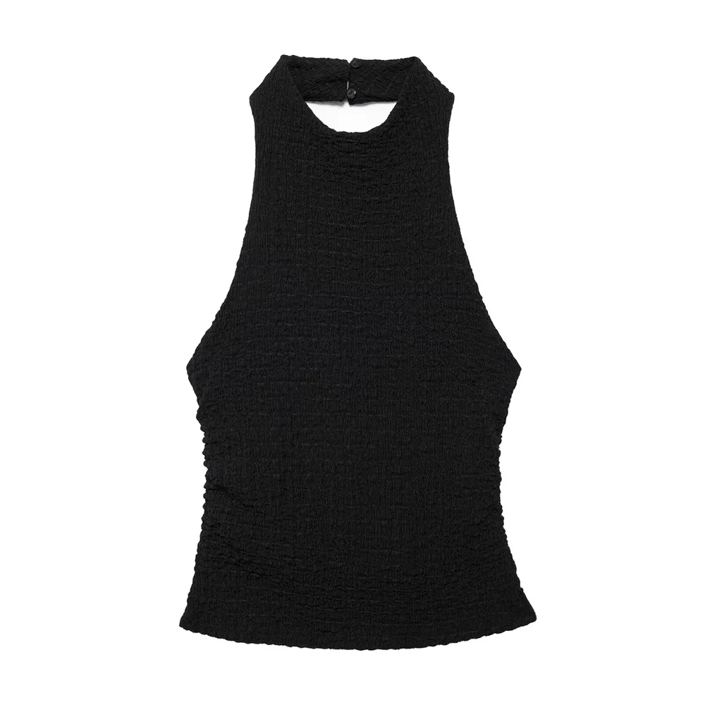 UNIZERA2024 Summer New Product Casual Odzież damska Tekstura Wiszący kołnierzyk na szyję Pasek Tank Top Zestaw prostych spodni