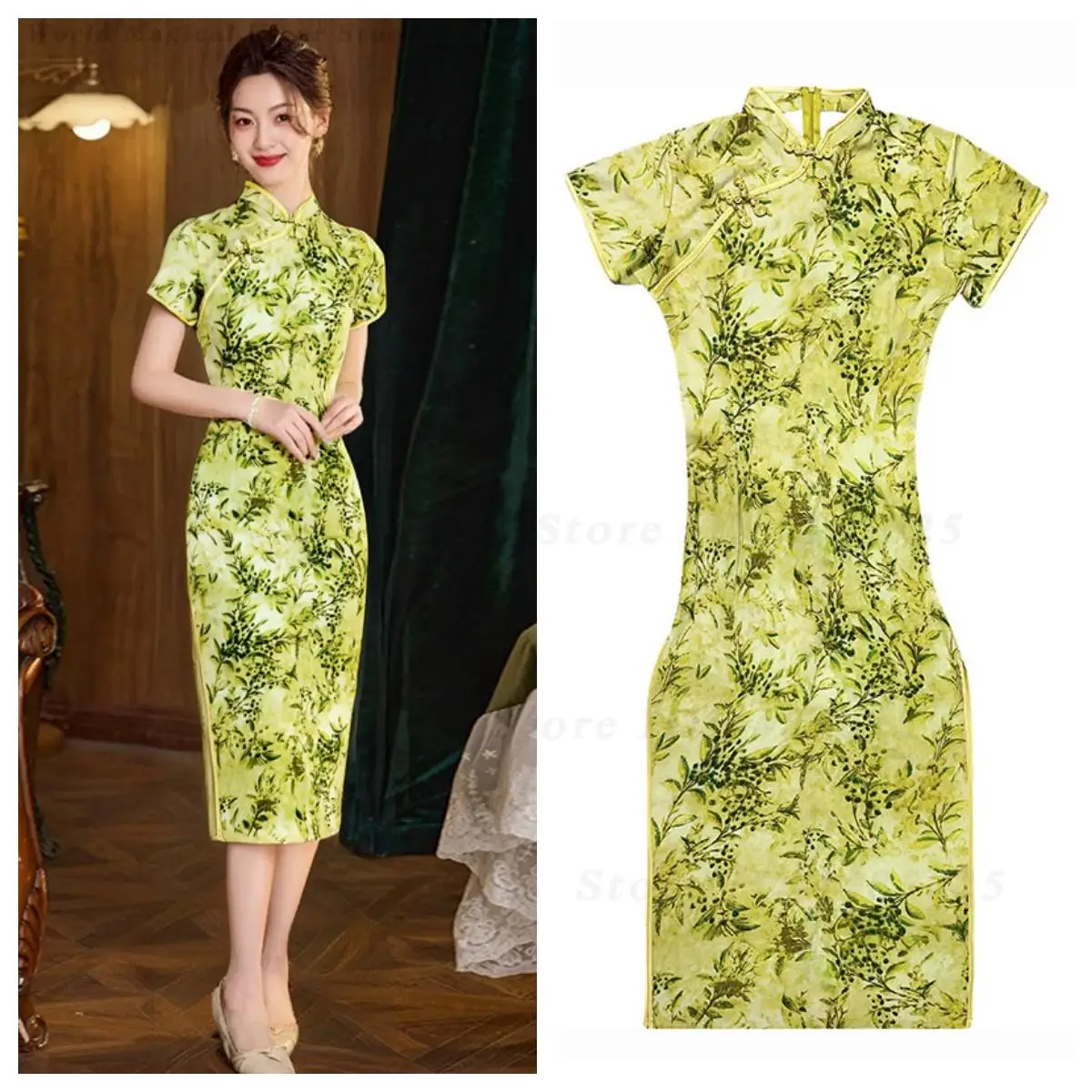 New Chinese Style Water Drop Collar Halter Modified Qipao Elegant Young Ladies Daily Noble Lady Oriental Cheongsam Dress