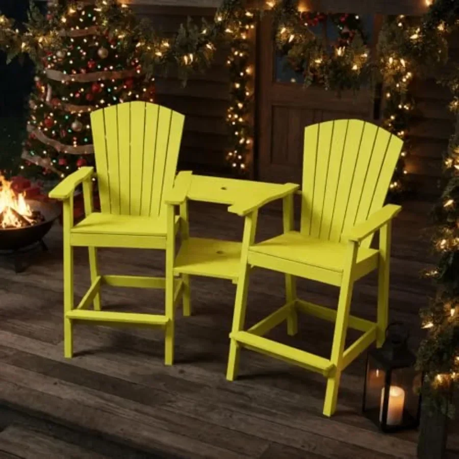 Tall Adirondack Chairs Set for outdoor use, made of weather-resistant polywood in classic navy blue with ergonomic high-back de