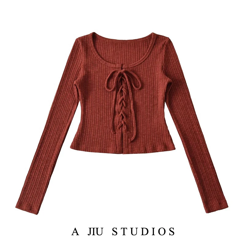 

Сексуальная футболка Spicy Girl Dstring Tight Long Sve, женская базовая футболка irt, осенний внутренний дизайн, уникальный топ Pure Desire Sle Street...