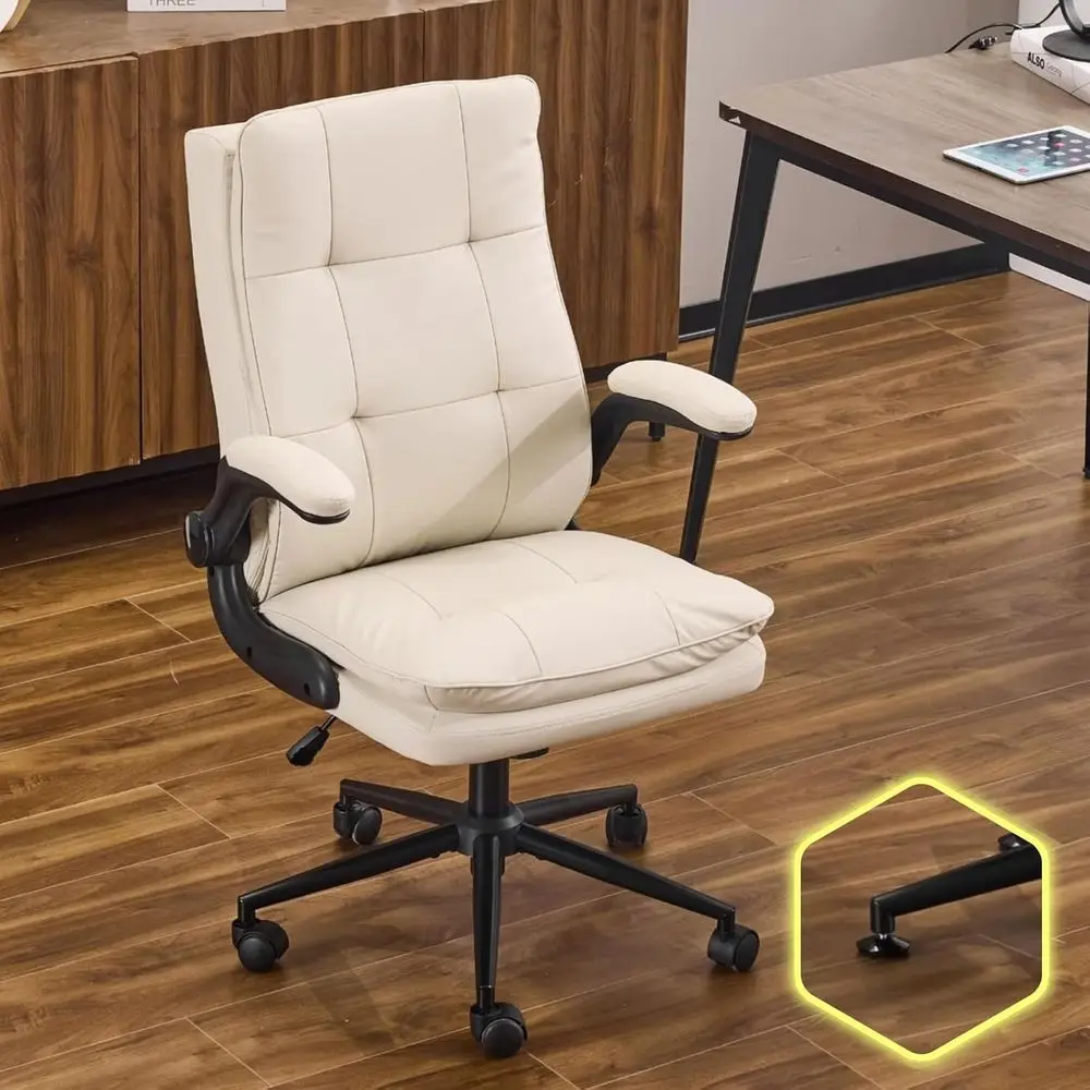 

Comy Beige Leather Oice Desk Chair, High-Back Support Ergonomic Computer Task Gaming Chair,with Removable wheels,360° Swivel,Adj