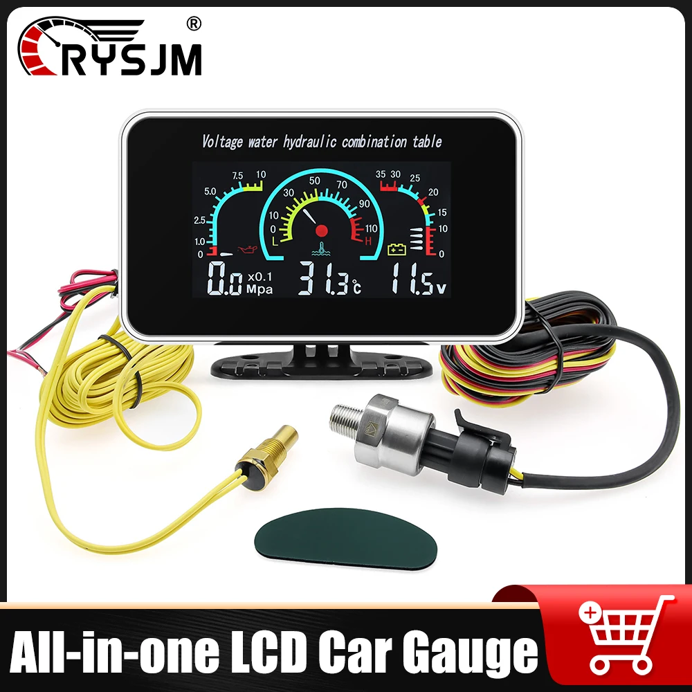 

RYSJM Digital All-in-one LCD Car Gauge Oil Pressure Voltmeter Fuel Level Oil Temperature Water Temp Gauge For 12V24V Universal