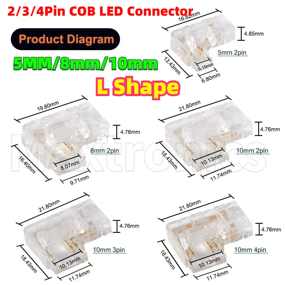 2026 L Shape Corner 10-50pcs 2/3/4Pin COB LED Connector Terminal Practical Connector for 5MM/8mm/10Mm CCT FCOB RGB Strip Light