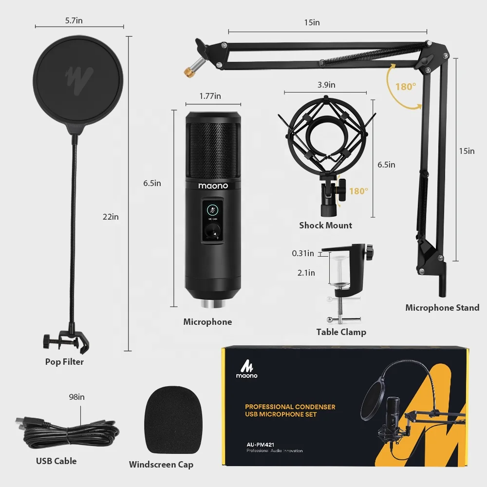 MAONO Professional USB Microphone Studio Mic with  Mic Gain Knob and One-Touch Mute Podcasting Gaming Microphones view 5