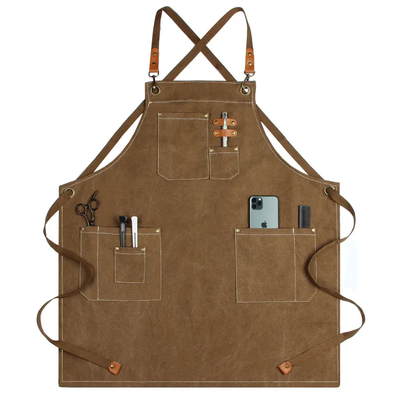 New Cheap Durable Dirt-Proof Restaurant Mens Barber Canvas Leather Chef Apron For Waiter And Waitress