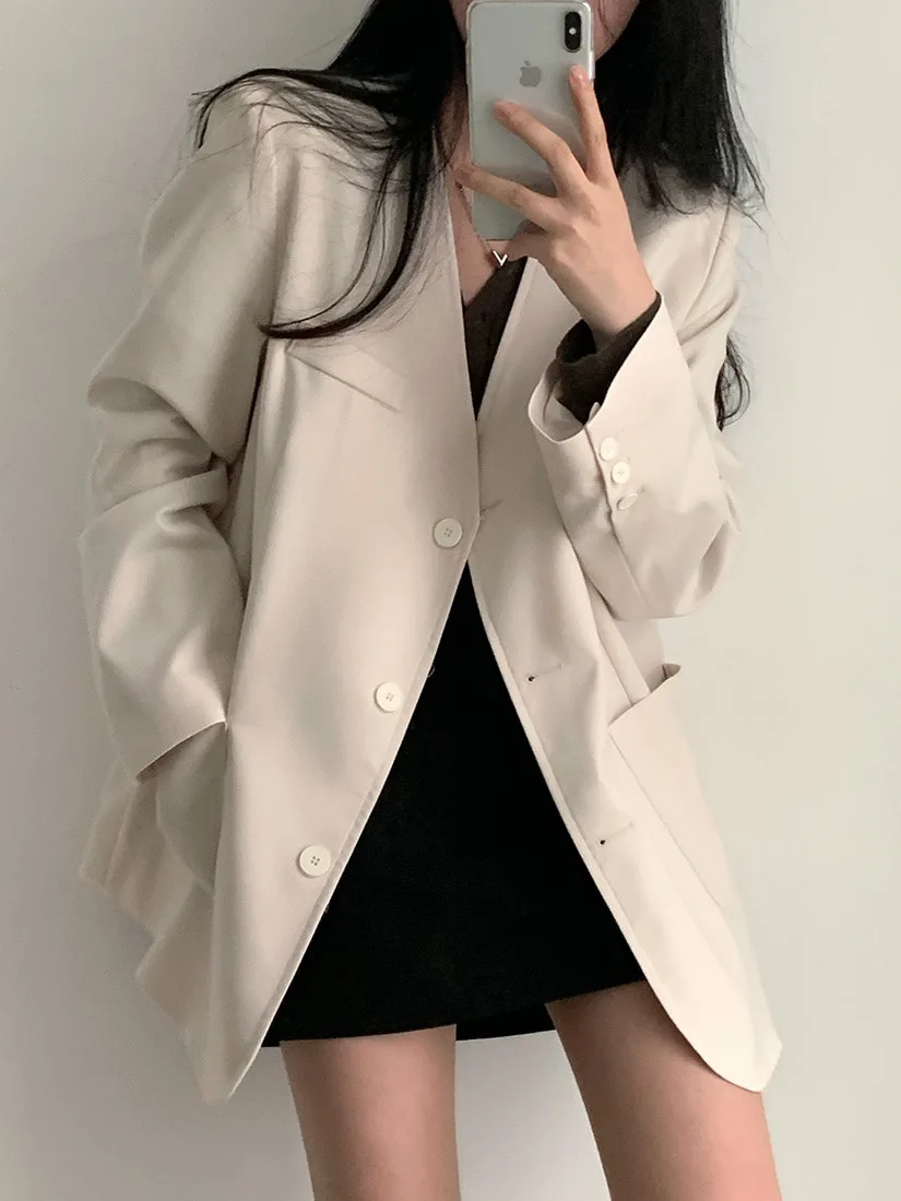 Schicker V-Ne-Anzug Jaet Damen Loose Casual Color Western Sle Top Frühling Neuankömmling Faionable Busin Casual