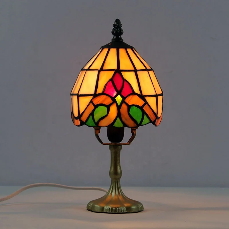 

Mini 6" European AC Powered LED Table Lamp Stained Glass Decorative Flower Lampshade and Horse Resin Base