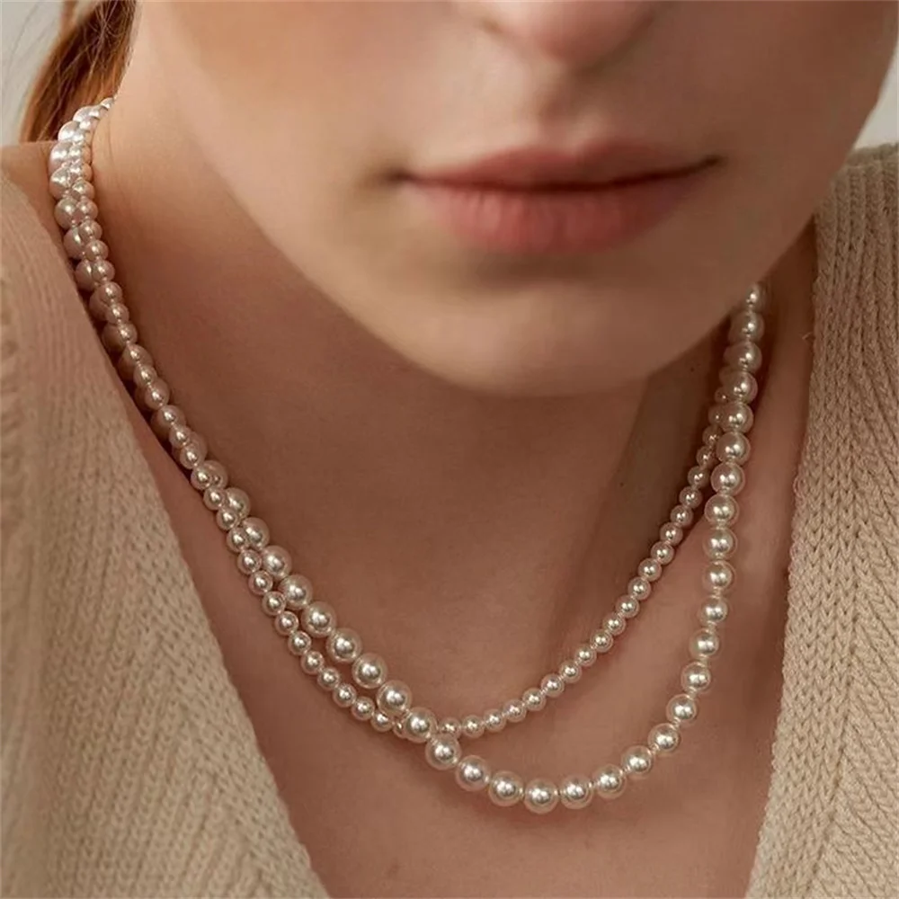 Französische Retro-Perlenkette für Damen, einfacher Acryl-Kugel-Choker, modischer Partyschmuck, vielseitige Accessoires – Detail 1