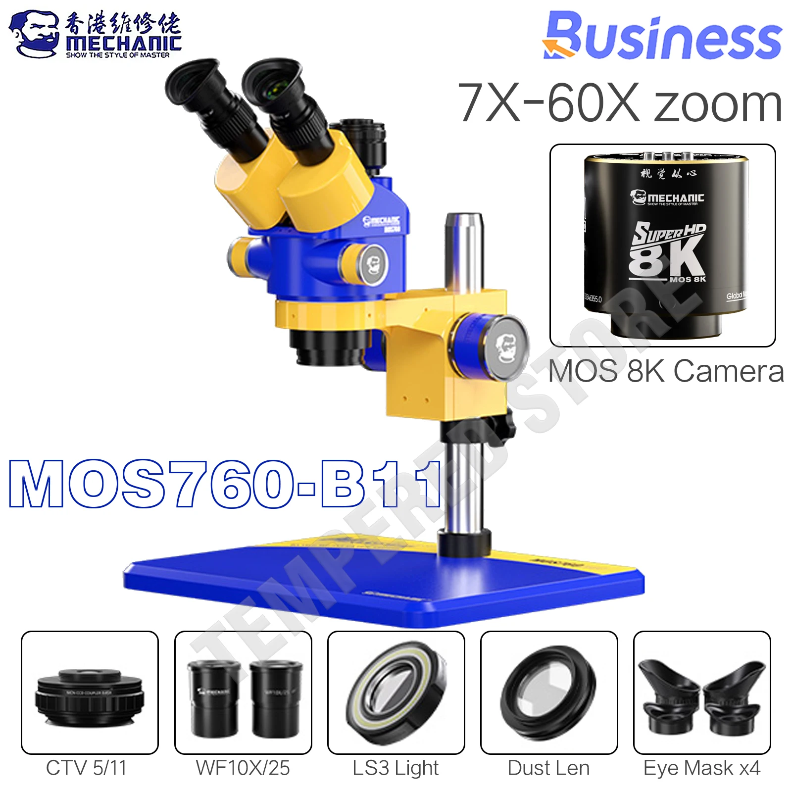 MECHANIC ROBOT 7060T Trinocular Stereo Microscope 6.5-60X