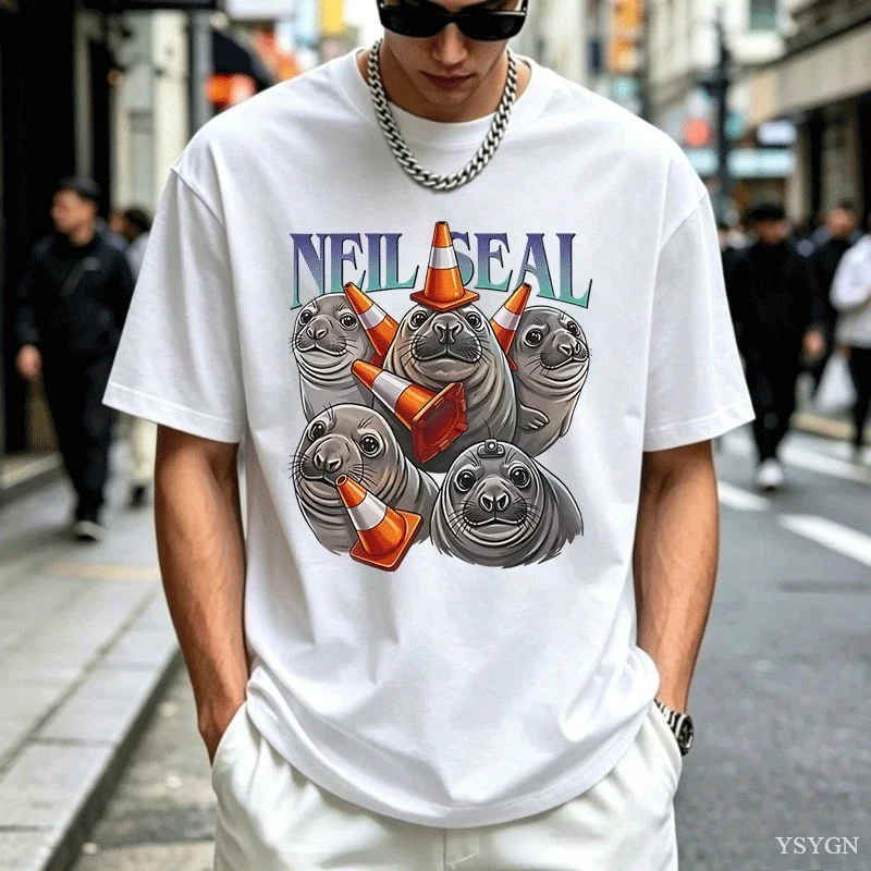 Neil The Seal Printed Short Sve T-shirts Men Women Casual Loose Pullover T Shirts Crewne Comfortbale Man Clothing 2026 New Model