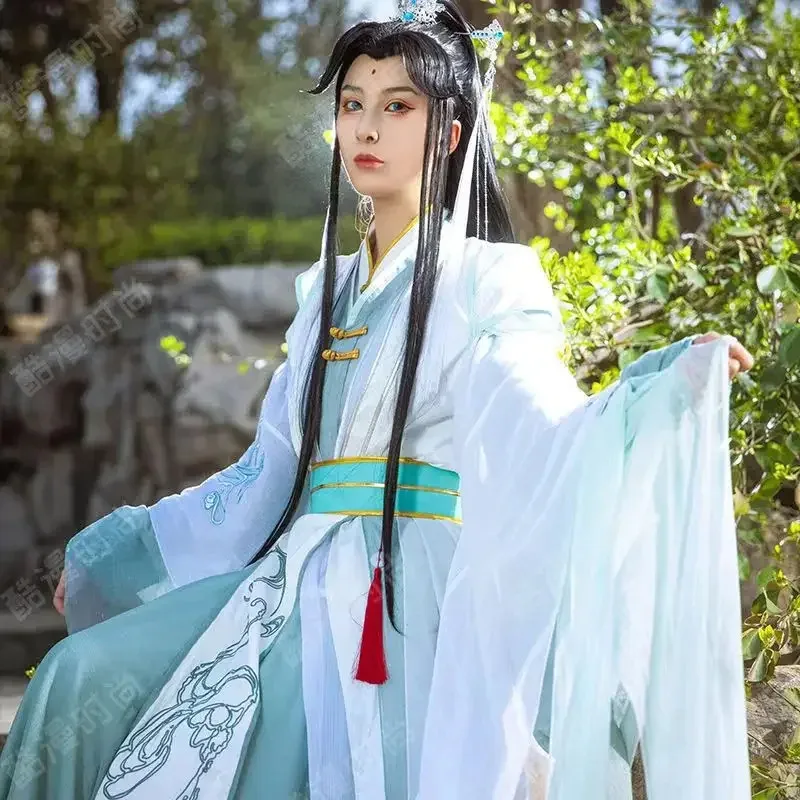 

CyAnime Tian Guan Ci Fu Season 2 Lord Wind Master Han Fu Косплей Костюм Парик Головной убор Вентилятор Черные аксессуары для волос для Shi Qingxua